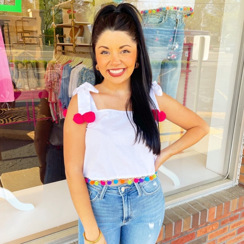 Pompon Tie Shoulder Top